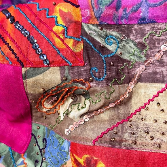 Chico's Pink Purple Patchwork Sequin Beads Embroidered Silk Blend Jacket M - Picture 3 of 11